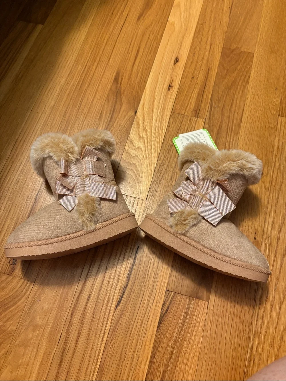First Steps by Stepping Stones NWT Girls Bow Faux Fur Brown Winter Boots Size 7
